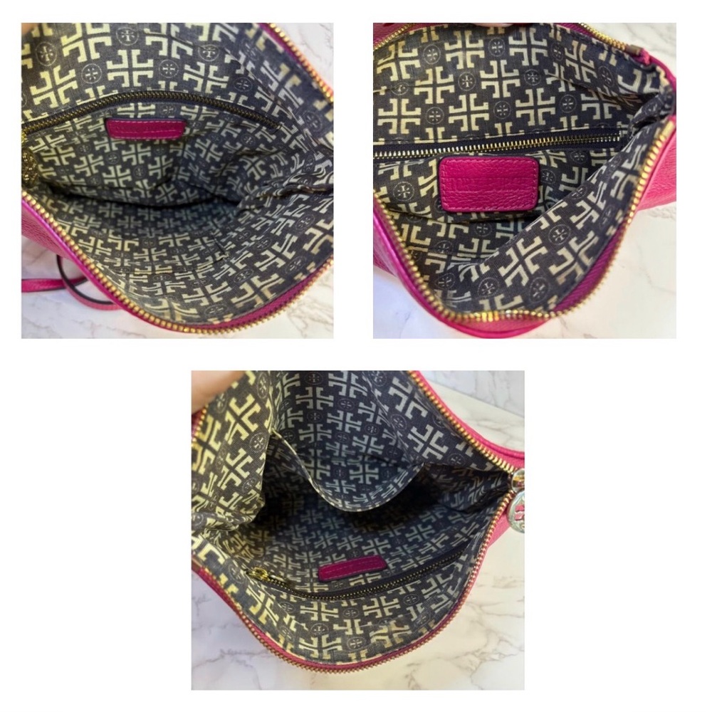 TORY BURCH Amanda Foldover Clutch Crossbody w/Pink Leather w/Golden Accents, EUC - Picture 14 of 16